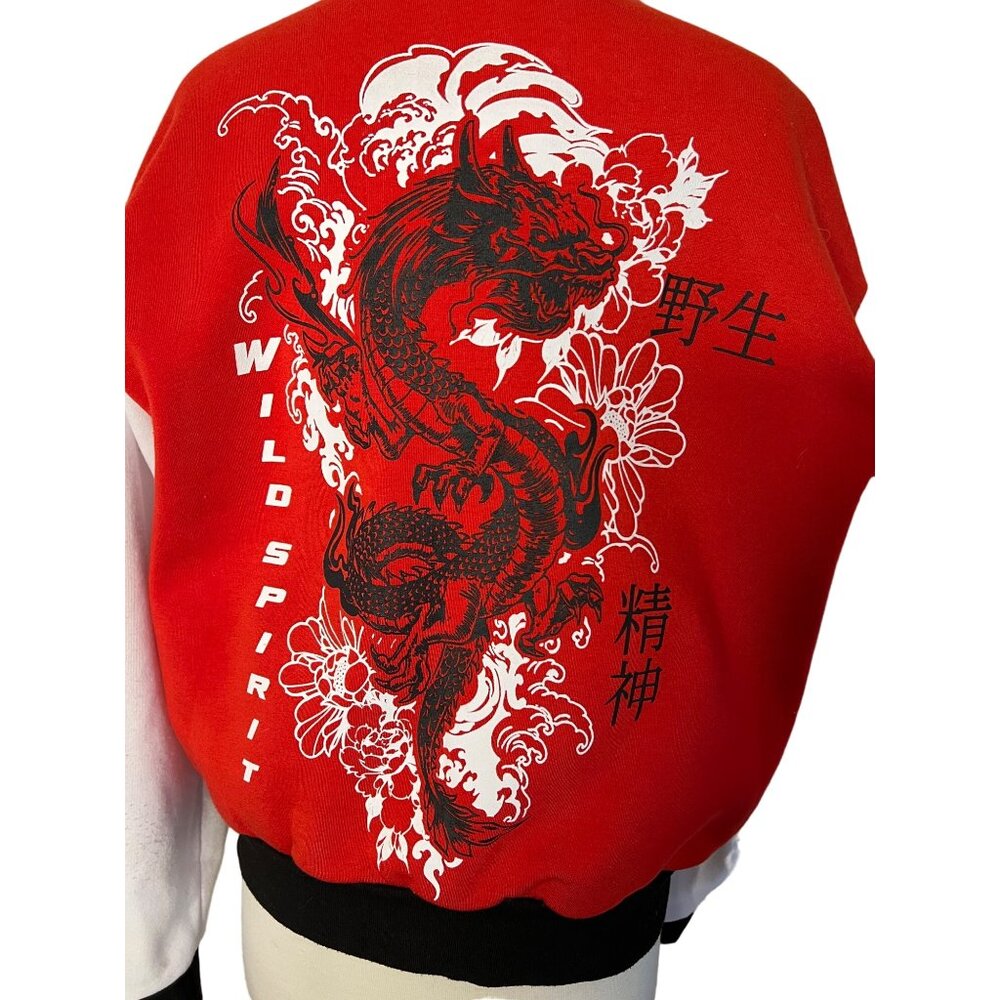 Binda And Stone Jacket Dragon-Floral Bomber Snap Front “ Wild Spirit”